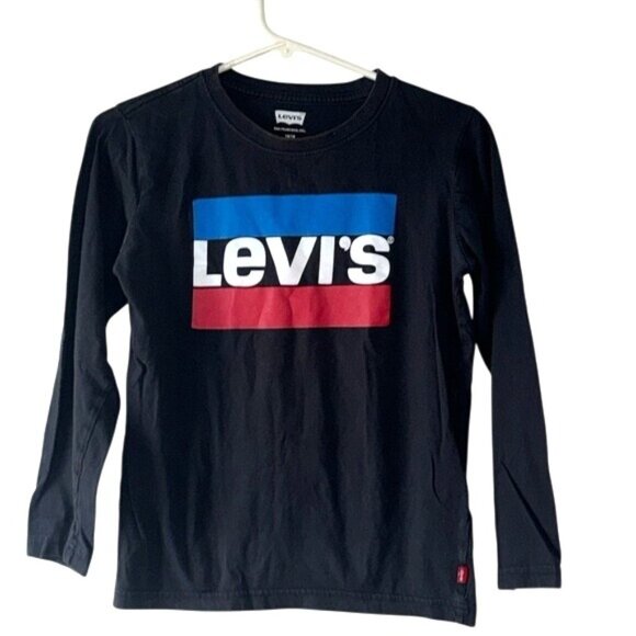 Levis Boys Long Sleeve Logo T-Shirt Black Crew Neck Cotton Size 14/16 - Picture 1 of 5